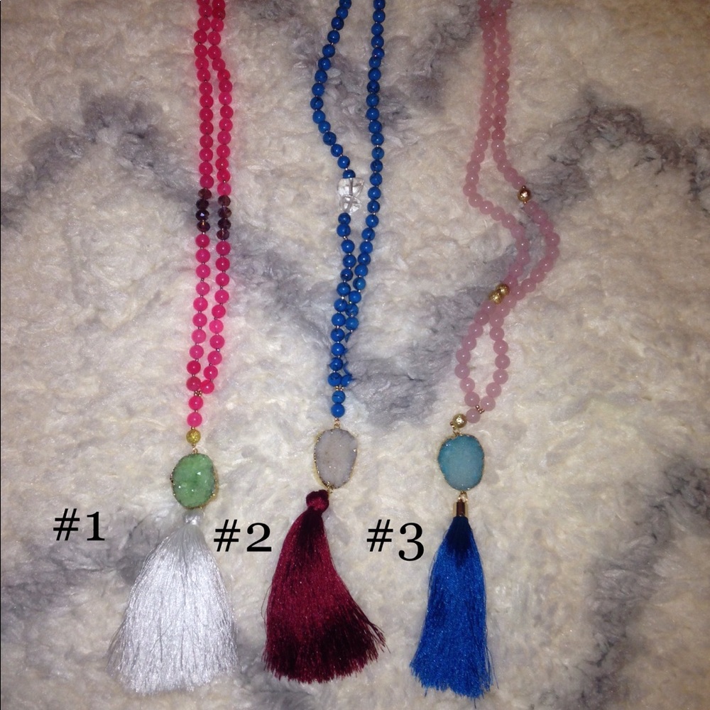 Beaded Necklaces with Natural Rock Druzy Pendants
